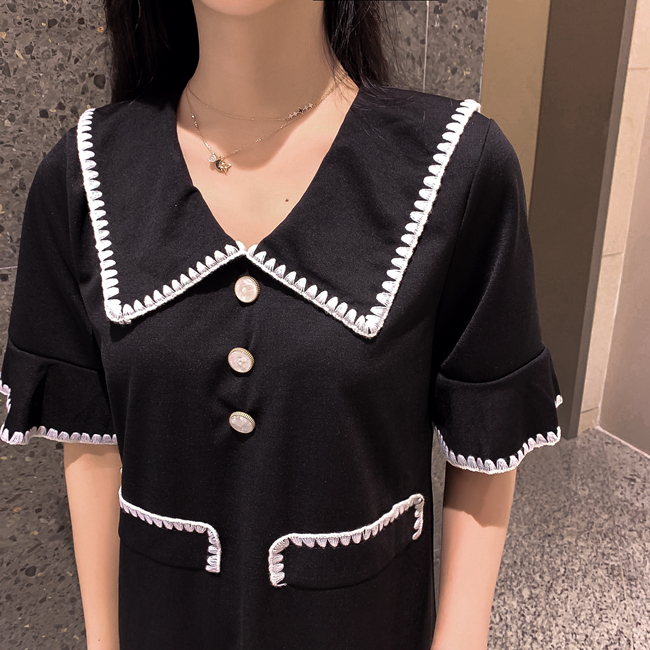 VK旗艦店 韓國風復古裙高腰娃娃領顯瘦短袖洋裝