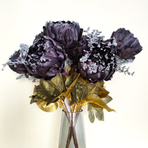 11 Heads Bright Pieces Black Peony Bouquet Plastic Silk Flowers Home Table New Wedding items Vase Flower Arrangement
