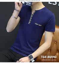  2020 summer new T-shirt mens short-sleeved T-shirt pure cotton V-neck mens outdoor slim mens T-shirt set