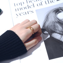 Japanese and Korean fashion silver ring INS simple wide-faced hollow chain female ring personality Joker silver ring explosion