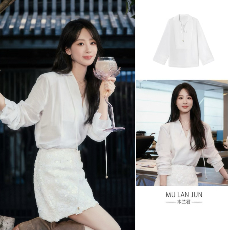 楊子同型白シャツ女性2025年夏新作デザインニッチカジュアル万能長袖気質トップス