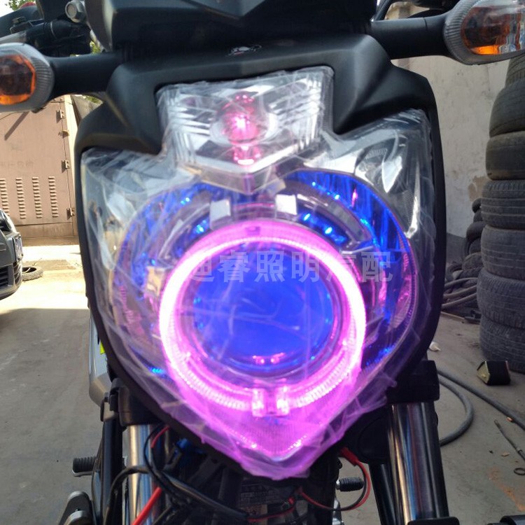 Đèn pha Flying 150 Sửa đổi đèn Xenon Ống kính đôi Mắt thiên thần Mắt quỷ lắp ráp Đèn pha Yamaha - Đèn HID xe máy đèn pha xe máy