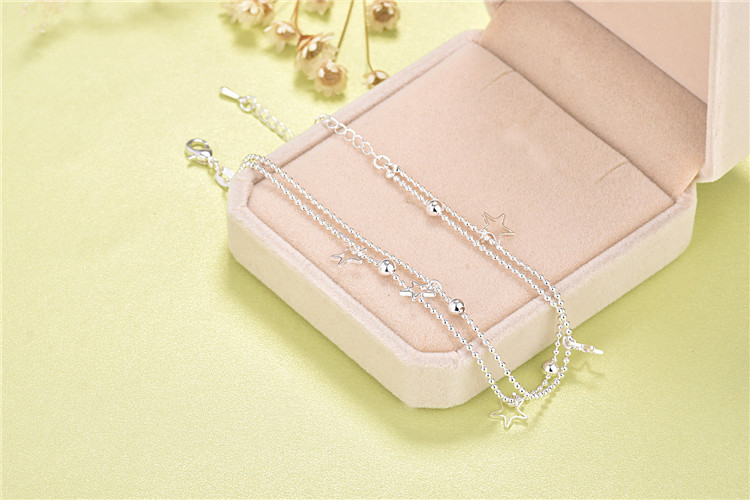 925 sterling silver vòng chân nữ hoang dã tình yêu Hàn Quốc phiên bản của các đơn giản chuông stars đồ trang sức bạc Sen Sở của bạn gái món quà sinh viên