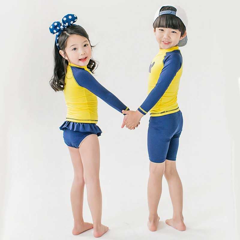 Đồ bơi trẻ em Hàn Quốc cho bé gái bé gái Kem chống nắng cho bé Đồ bơi dài tay chia đôi Đồ bơi bé trai 2-3-4-5 tuổi - Bộ đồ bơi của Kid bikini bé gái