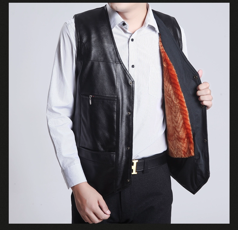 Áo vest da nam trung niên pu da quilt clip cha tải ông ngoại mùa thu mặc ấm cộng với áo nhung cotton áo ghi lê nam