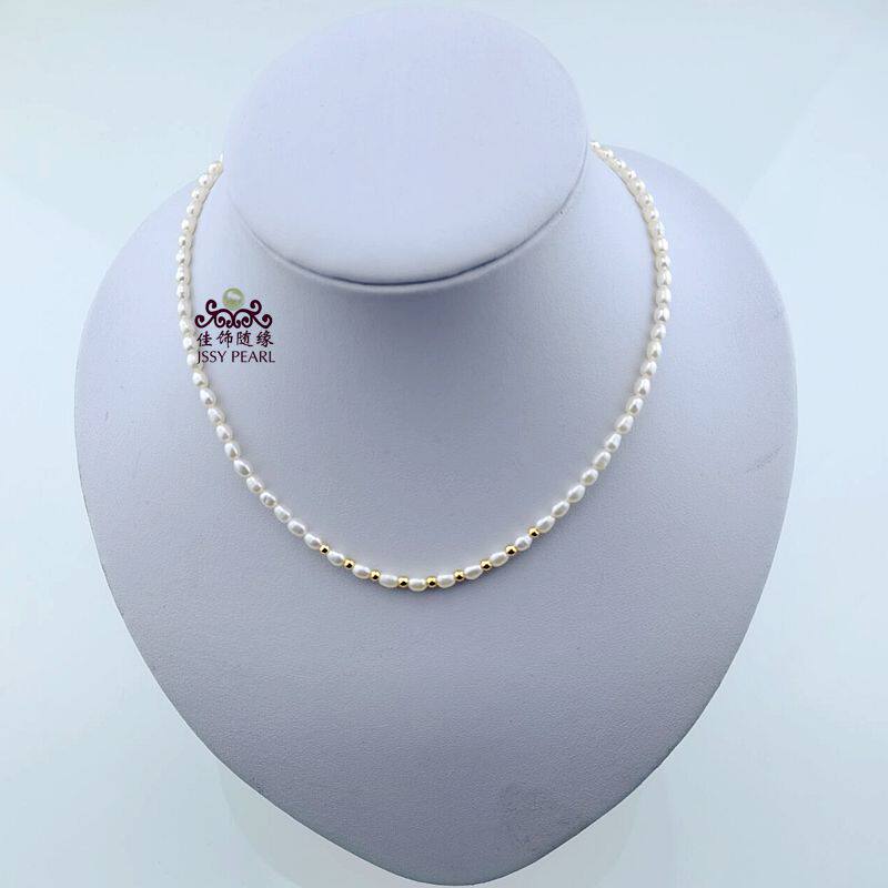 3 5-4 mm millet shaped pearl necklace finished collarbone chain DIY with extension chain copper gold plated fittings