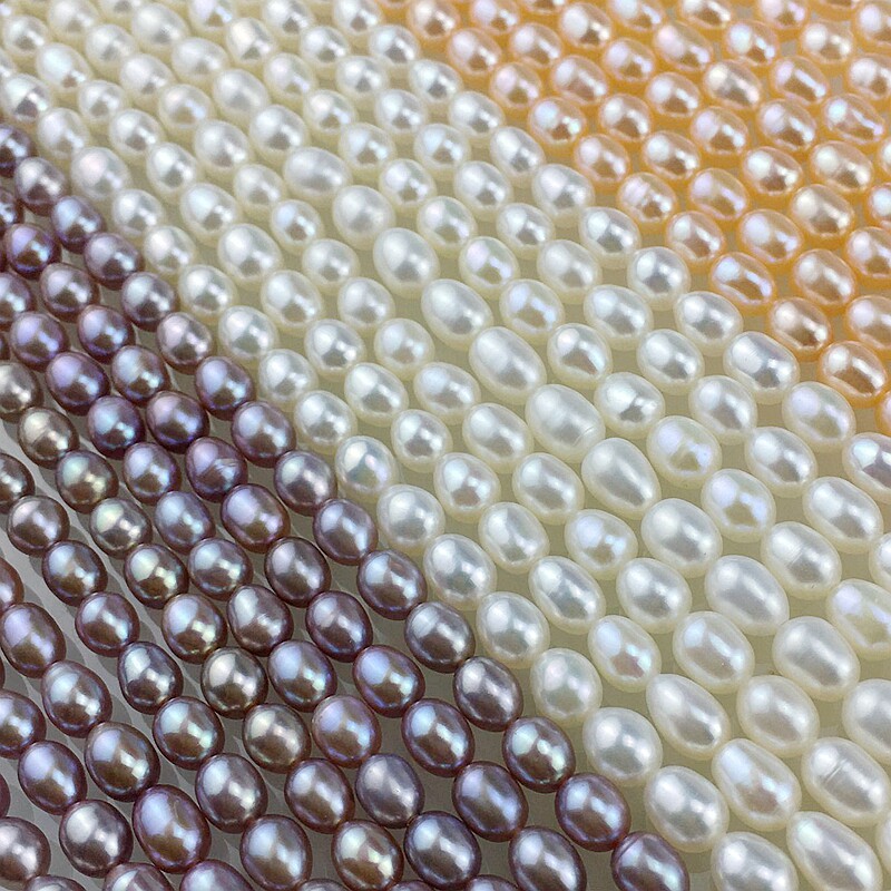 Freshwater pearl necklace 5-6mm semi-finished rice-shaped loose beads semi-finished material handmade diy antique hairpin