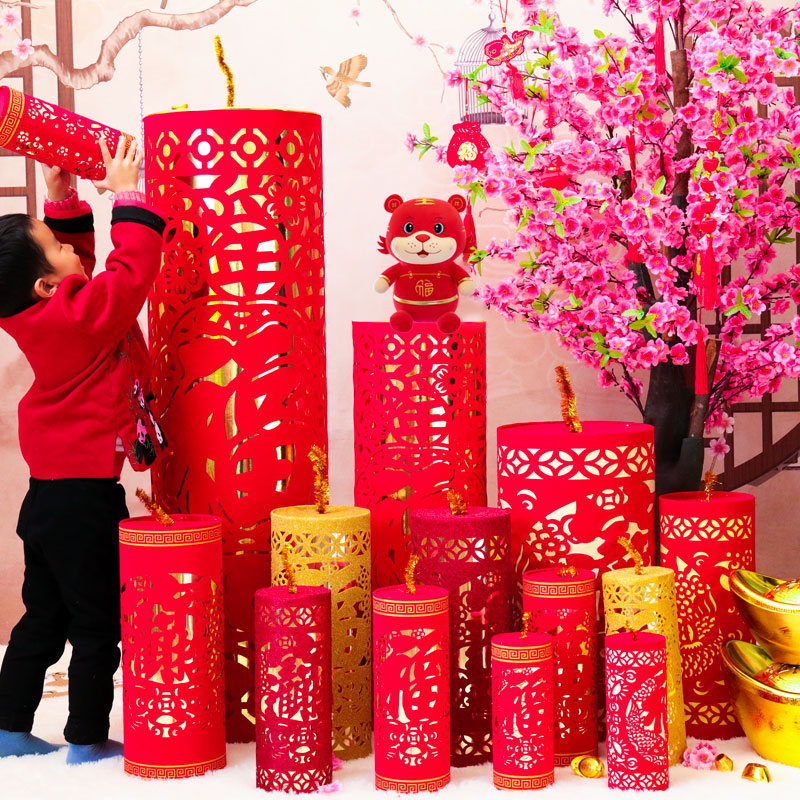 Tiger years firecrackers to sit for New Year's New Year Spring Festival Lantern Festival Lantern Decoration Scene Arrangement Mall Indoor Living Room Pendulum with Riding Gun