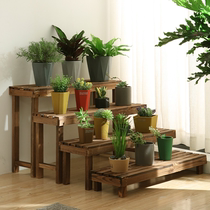 Anti-corrosion wood flower rack shelf Balcony Outdoor floor-to-ceiling fleshy long stool Ladder free combination flower rack Multi-layer