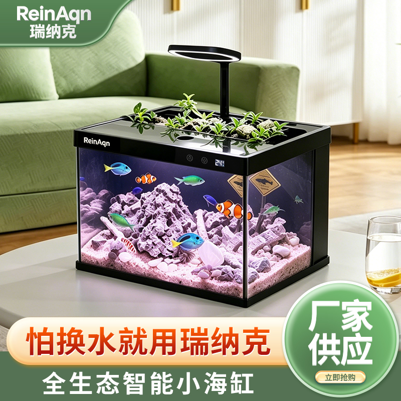 Back-Filtered Saltwater Tank Complete Set of Equipment Small Living Room Office Desk Landscaping Square Tank Ultra-Clear Glass Clownfish Aquarium