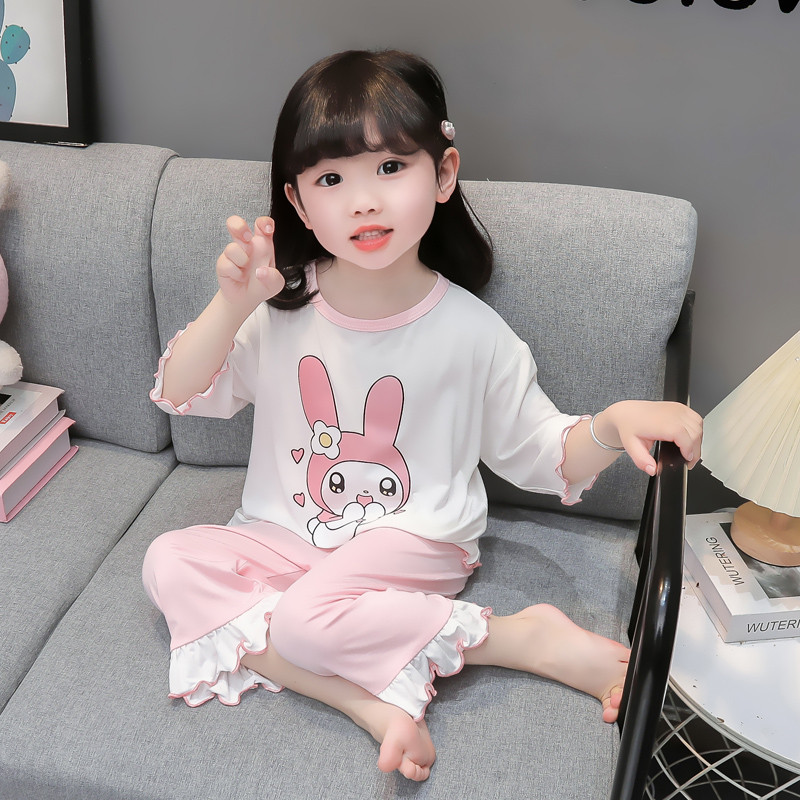 Children's Modal Pajamas for Girls, Summer Thin Homewear Set, New Style for Girls and Babies, Summer Air Conditioning Clothing