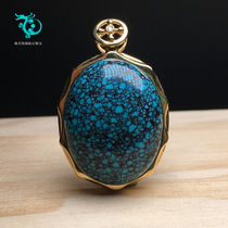 Natural mineral turquoise pendant boutique unoptimized 18k gold inlaid top porcelain personality Ulan flower necklace pendant jewelry