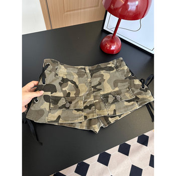 American Retro Hot Girl Camouflage Tie-Up Skirt, Feminine New Design, Niche Slim Fit Short Skirt, Trendy