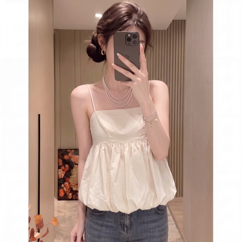 Sweet and Youthful Ruffled Camisole for Women, Summer High-End Elegant Tube Top, Casual Babydoll Shirt Sweet and Youthful Ruffled Camisole for Women, Summer High-End Elegant Tube Top, Casual Babydoll Shirt