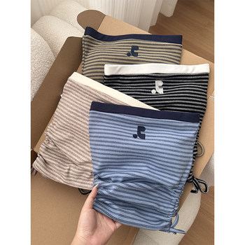 American-Style Spicy Girl Striped Tube Top for Women, New Summer Design, Niche Fashion, Versatile Drawstring Short Top