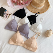 Threaded thin sponge without steel ring triangle cup bra small chest comfortable French underwear women sexy detachable chest pad