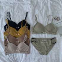 French Ribbed Sexy Crossband Comfortable Breathable Triangle Cup Bra Underwear Set Womens bralette