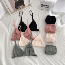 bralette French underwear set womens thin chest small silk sleep triangle cup bra breathable