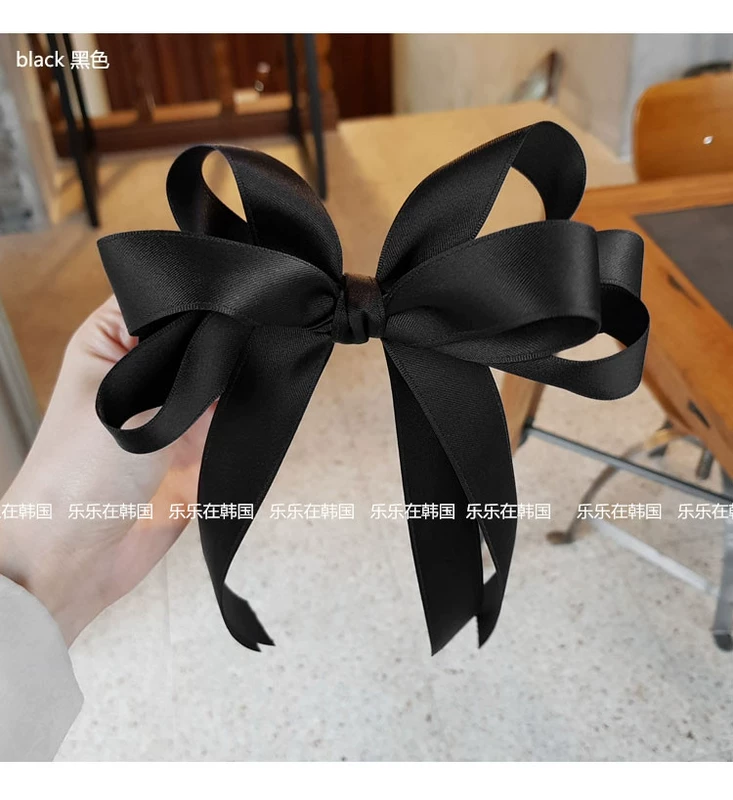 Phụ kiện tóc Handmade Màu đen Rắn màu Ribbon Big Bow Hair Clip Long Tua Big Ribbon Corsage Mũ cổ tích - Phụ kiện tóc