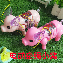 Stall hot new childrens toys electric pig luminous concert Walking lead rope portable Meng Meng pig lantern