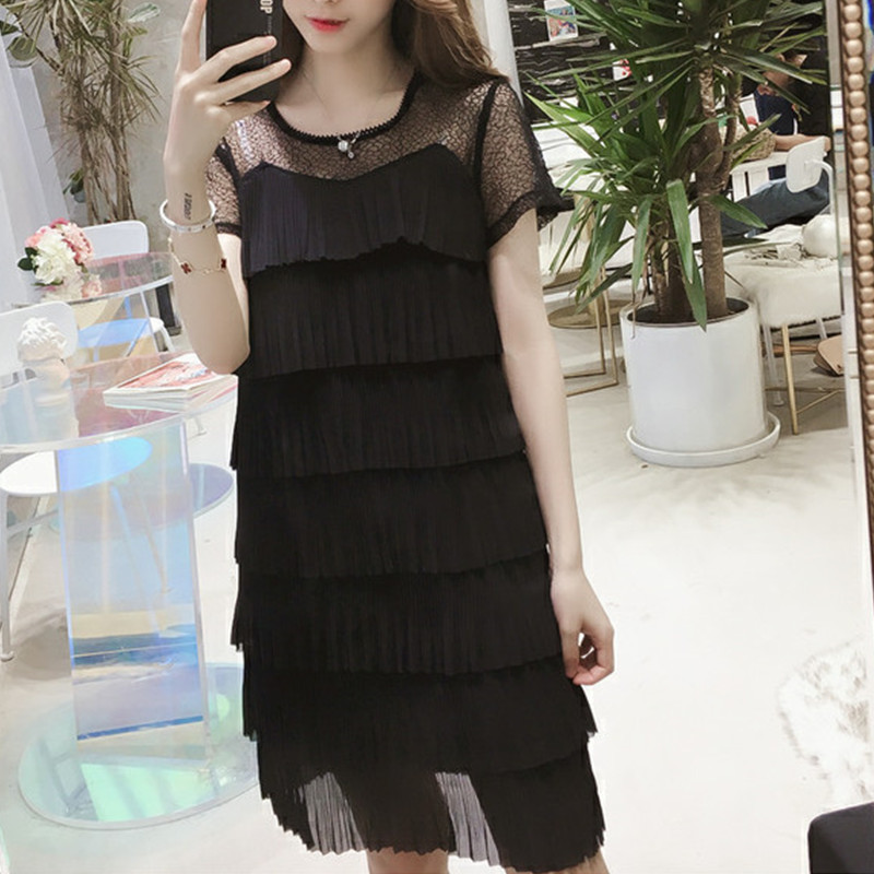 Summer Korean Style Plus-Size Women's Clothing, Age-Reducing, Stylish, Tummy-Covering, Lace Splicing, Mid-Length Tiered Dress 100kg Summer Korean Style Plus-Size Women's Clothing, Age-Reducing, Stylish, Tummy-Covering, Lace Splicing, Mid-Length Tiered Dress 100kg