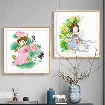 Cross stitch 2021 New embroidery small pieces antique beauty Lotus living room entrance national tide embroidery hand embroidery