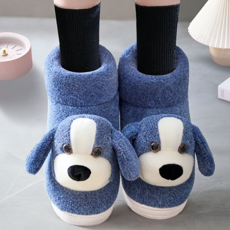 Winter warm cotton slippers all-inclusive cartoon home cute indoor men and women hair thick end moon high cotton shoes