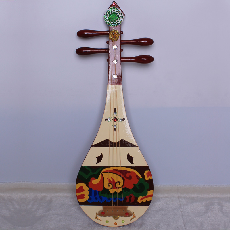 Simulated pipa instrument props handmade color drawing case wooden Dunhuang dance pipa dancing light color diamond decoration
