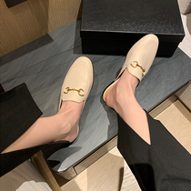 2022 spring and summer new one foot pedal LefoBaotou flat bottom horse title button Mueller semi-slipper Female outwear