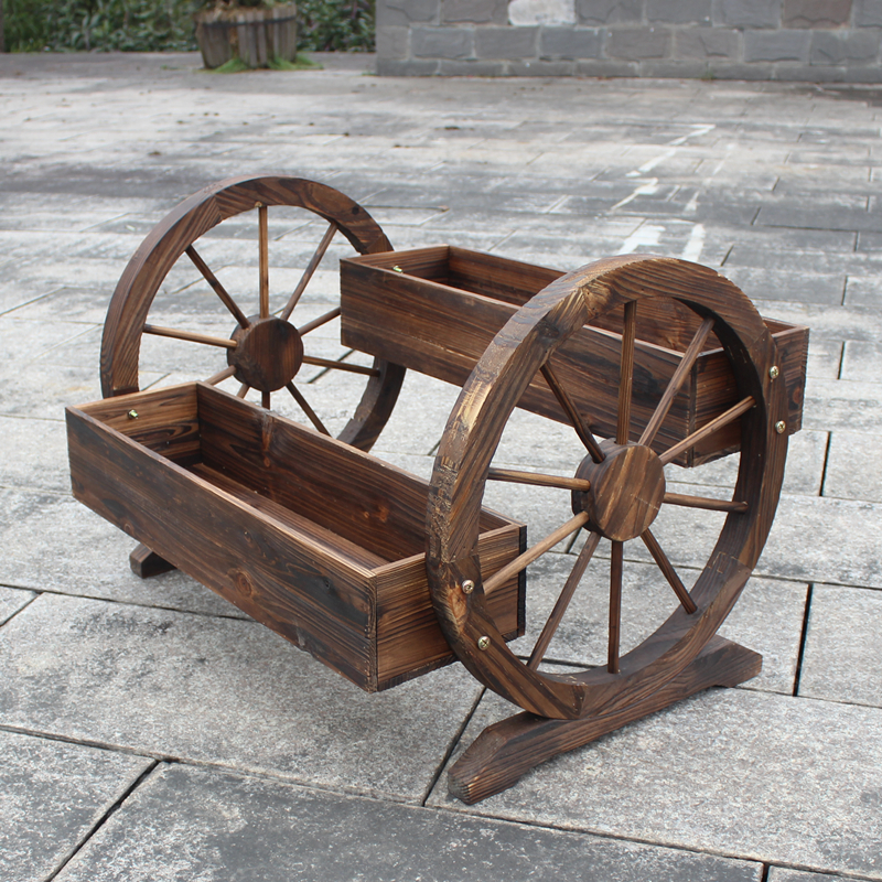 Carbonized wood flower pot antiseptic wood wheel planting box solid wood planting flower box