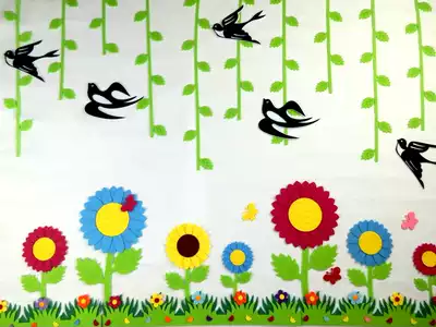 Kindergarten decoration wall stickers Primary school classroom class cultural supplies blackboard newspaper theme decoration Sunflower wall stickers