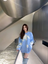 13DeMarzo blue sky white cloud three-dimensional rabbit bear sweater loose coat female 2020 autumn and winter New