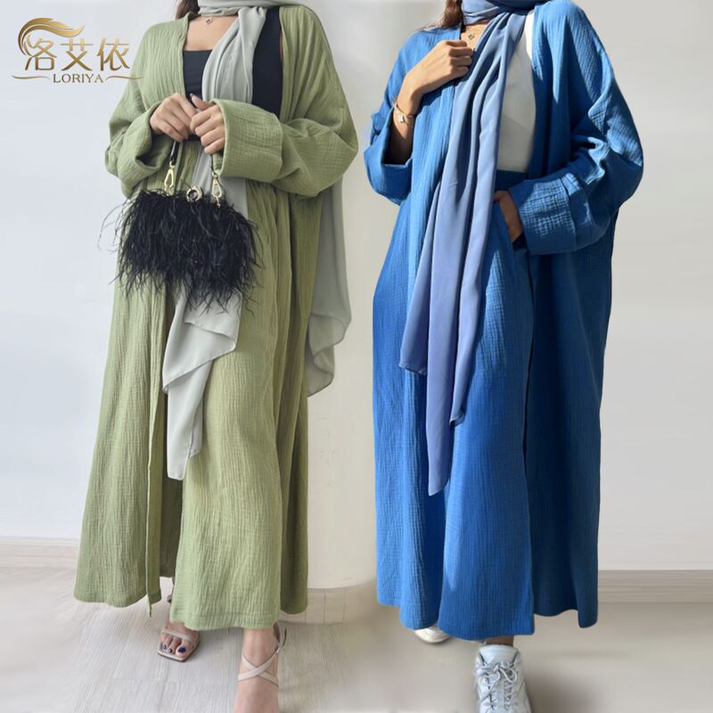 2024 New Model Aliexpress Amazon Dubai Turkey Solid Color Pure Cotton Casual Large Size Cardigan Lr600