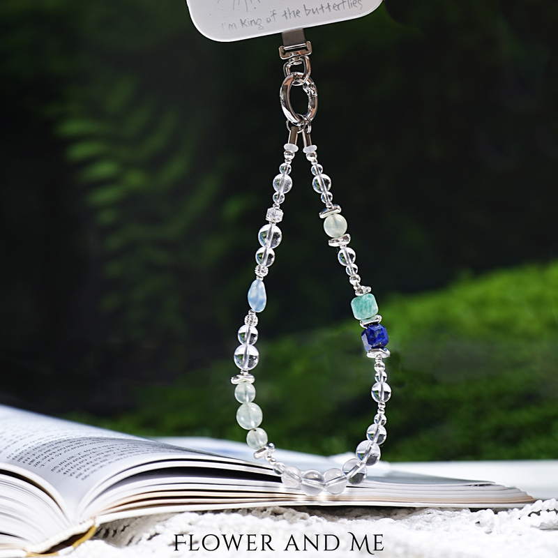 Purifying and Healing Stone, Natural White Crystal, Lapis Lazuli, Aquamarine, High-End Design, Mobile Phone Chain, Keychain, Bag Pendant