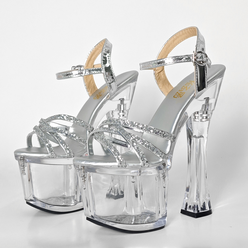 2025 New Women's Shoes 18cm Ultra-High Heel Sandals Transparent Waterproof Platform Crystal Shoes Model Catwalk Fashion Shoes