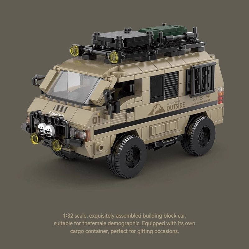Pinbo Container Camper Van Beetle Travel Delica Camper Van Model Assembly Car Building Block Toy Gift