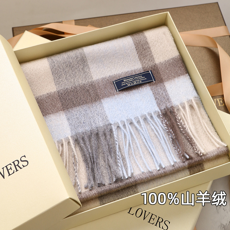 New Product 100% Cashmere Cashmere Scarf for Men and Women in Winter, Thickeneded Plaid Warm Scarf, High-End Gift Box