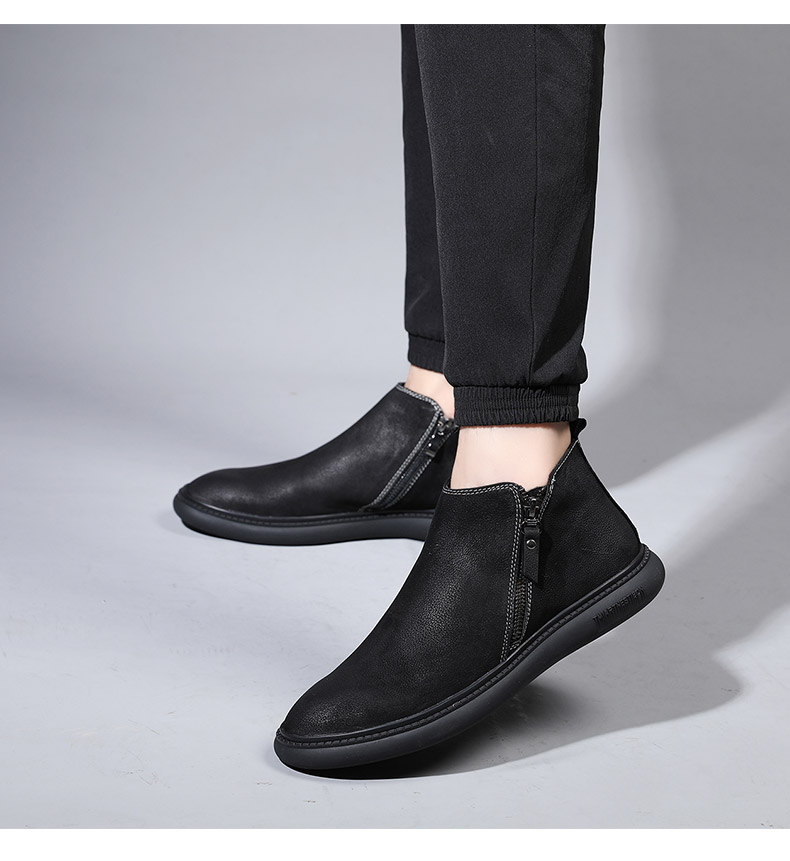 Ông Ing2018 mới da mờ da lộn da nam booties da đen xu hướng dây kéo nam giày boot nam cao cổ