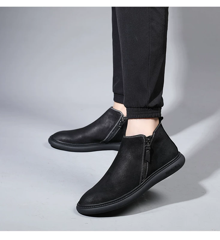 Ông Ing2018 mới da mờ da lộn da nam booties da đen xu hướng dây kéo nam giầy đốc