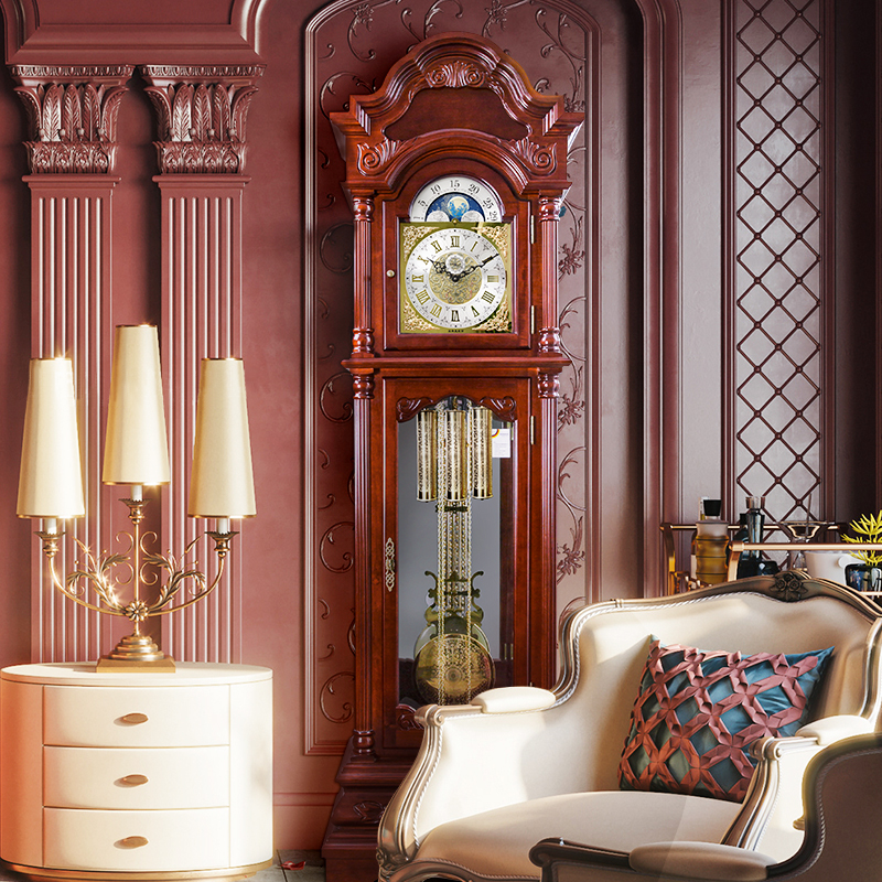 Polaris floor clock high-grade solid wood block clock European fashion modern living room standing clock mechanical clock Hermler movement