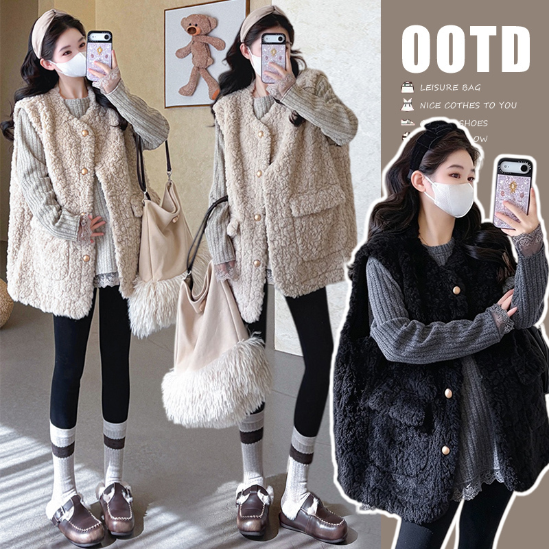 Maternity Wear Autumn and Winter Lamb Wool Vest Set 2026 New Trendy Mom Stylish Pregnancy Top That Doesn'T Show Pregnancy Lines Maternity Wear Autumn and Winter Lamb Wool Vest Set 2026 New Trendy Mom Stylish Pregnancy Top That Doesn'T Show Pregnancy Lines
