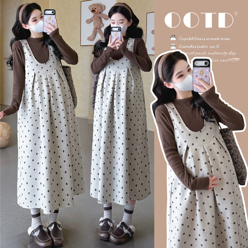 Maternity Autumn and Winter Dress 2026 New Polka Dot Tank Dress, Stylish and Not Revealing Pregnancy, Beautiful Dress for Pregnancy Maternity Autumn and Winter Dress 2026 New Polka Dot Tank Dress, Stylish and Not Revealing Pregnancy, Beautiful Dress for Pregnancy