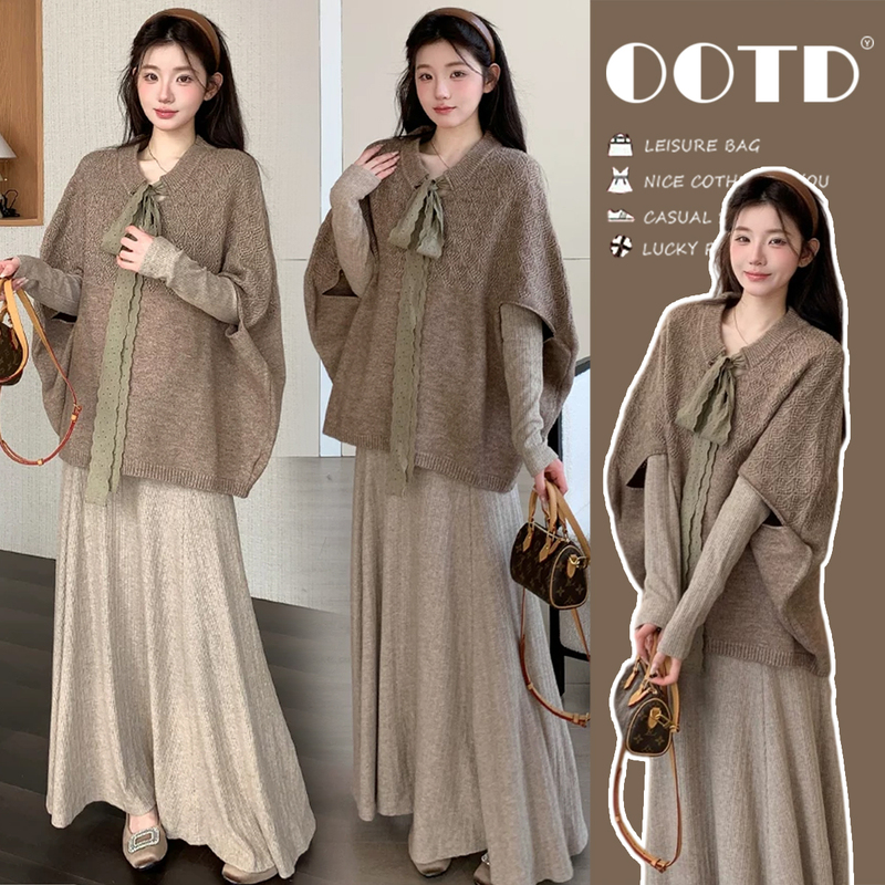 Trendy Maternity Wear, Retro Cape Coat Dress, Complete Outfit Set, 2026 New Style Suit for Autumn and Winter Trendy Maternity Wear, Retro Cape Coat Dress, Complete Outfit Set, 2026 New Style Suit for Autumn and Winter