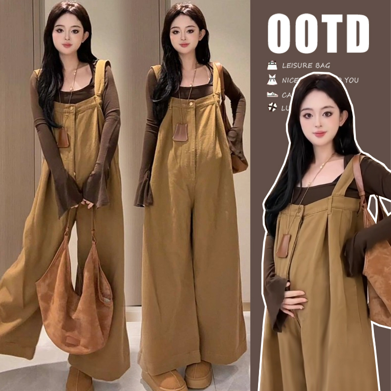 Maternity Wear Autumn and Winter Set 2026 New Style Melard Overalls Plus Size Stylish and High-End Pregnancy Outfit