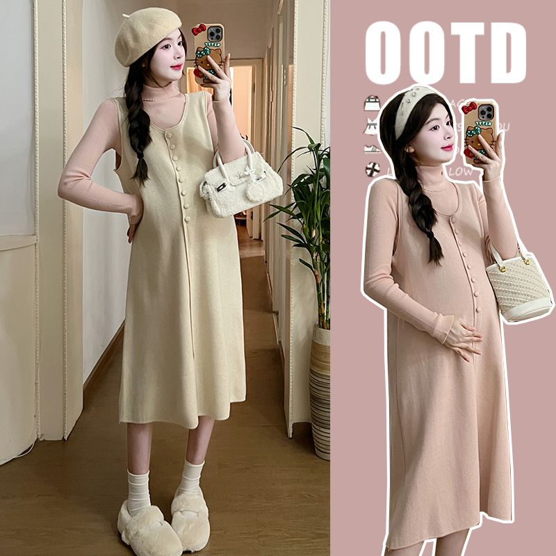 Pregnant women's autumn clothes suit 2023 new one-piece dress sweater blouse Two sets clothes for autumn and winter skirts fashion wear hitch-Taobao