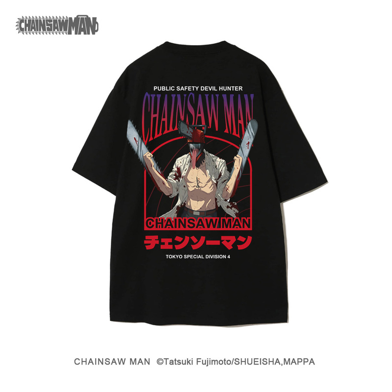 Chainsaw Man Collaboration Anime-Style Maki Makima Pava Merchandise Printed Pure Cotton Trendy Unisex Loose Short-Sleeve T-Shirt