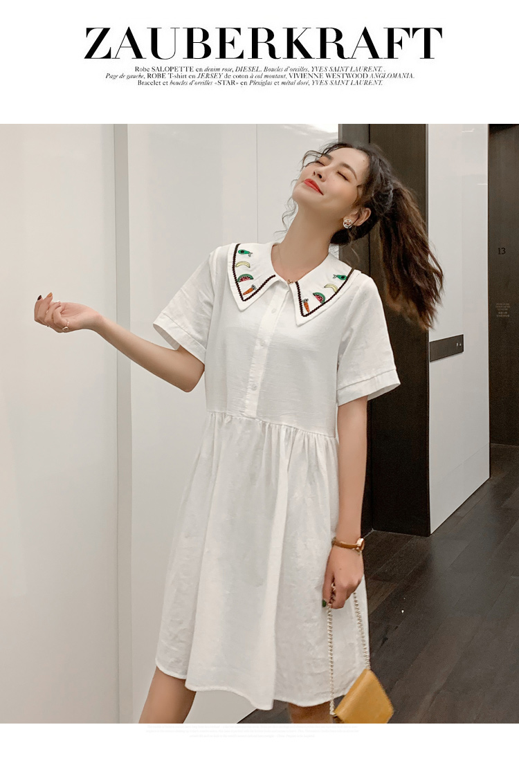 VK旗艦店 韓系水果刺繡娃娃領寬鬆短袖洋裝