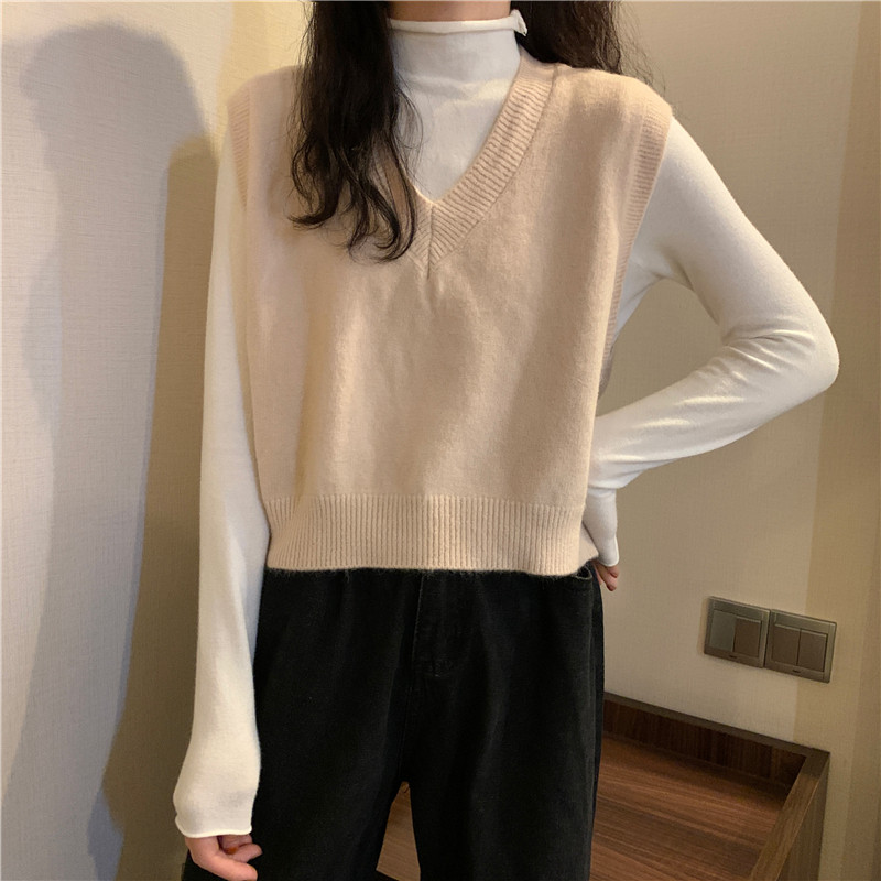 Женская жилетка 蓝色v领针织马甲女秋冬款外搭叠穿百搭坎肩无袖短款秋冬毛衣背心