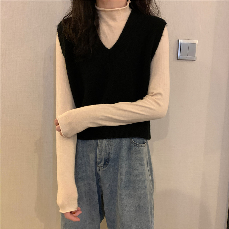 Женская жилетка 蓝色v领针织马甲女秋冬款外搭叠穿百搭坎肩无袖短款秋冬毛衣背心