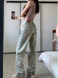 Ретро джинсы, светлые осенние штаны, свободный прямой крой, высокая талия